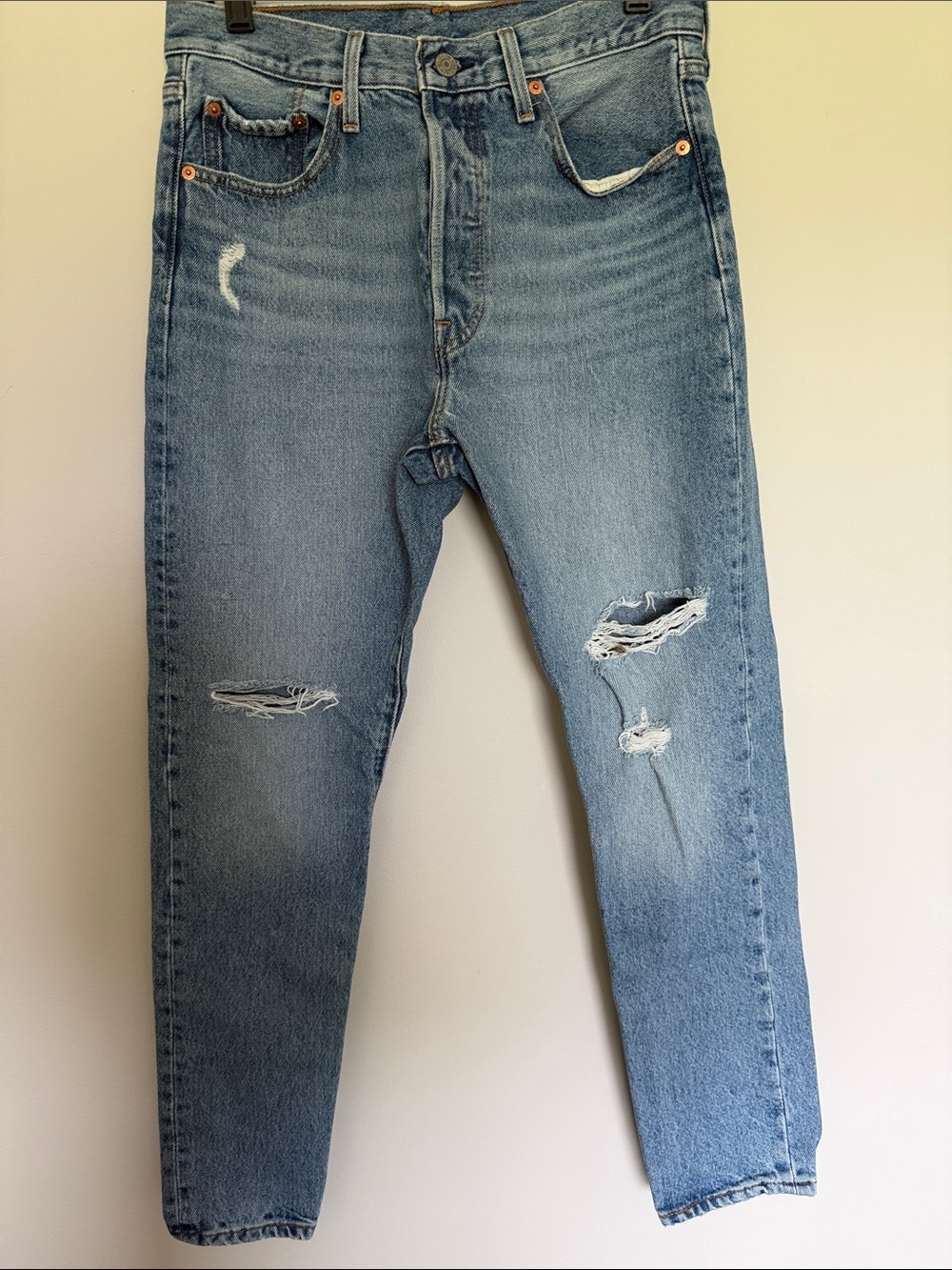 Levi's 501 S Light Blue Denim with Brown Stitching